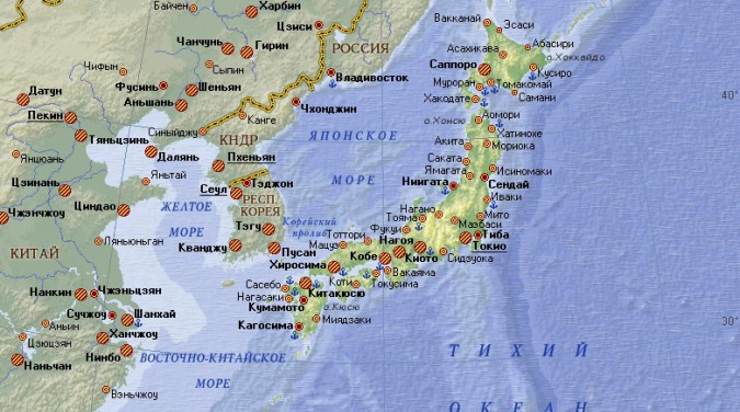 карта Японии с городами